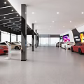 Modern Car Showroom Interior With Red Sports Car And Displayed Luxury Vehicles
