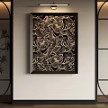 Abstract Painting With Black Frame And Black White Floral Leaf Patterns For Wall Decor