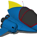 Cartoon Style Blue Aircraft With Yellow Fin Black Windshield Red Rivets And Wings