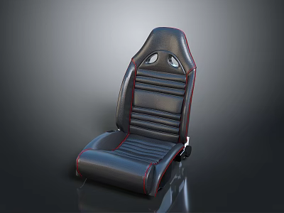 Sporty Black Leather Car Seat With Red Stitching Striped Design And Headrest Holes 3d model