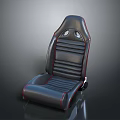Sporty Black Leather Car Seat With Red Stitching Striped Design And Headrest Holes