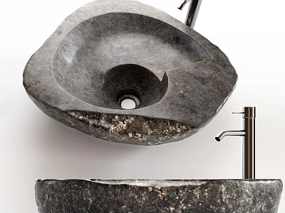 Natural Stone Washbasin With Organic Shape And Chrome Faucet In Modern Bathroom 3d model