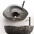 Natural Stone Washbasin With Organic Shape And Chrome Faucet In Modern Bathroom
