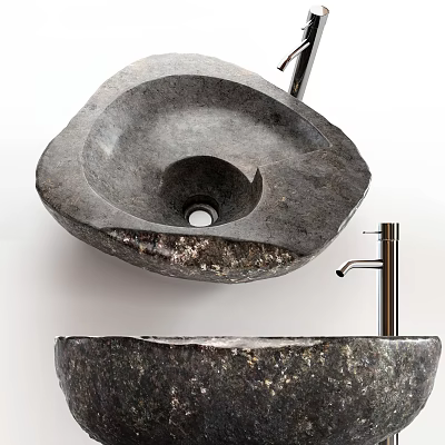 Natural Stone Washbasin With Organic Shape And Chrome Faucet In Modern Bathroom 3d model