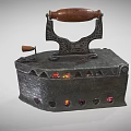 Vintage Electric Iron As Retro Household Appliance With Wooden Handle And Metal Body