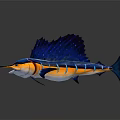Striking Vibrant Blue and Yellow Sailfish with Extended Dorsal Fin and Open Mouth