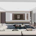 Modern Open Plan Living And Dining Room With Cozy Furniture And Elegant Marble Flooring