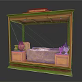 Antique Wooden Display Case With Glass Front And Ornate Carved Base Holding Artifacts
