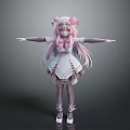 Anime Style Pink Hair Character With Bows White Purple Frilly Dress And Small Magical Creature