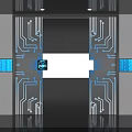 Modern Elevator Door With Circuit Board Pattern Blue Chip White Circuits And Blue Screens