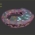 Circular Transparent Structure With Colorful Mosaic Panels And Black Background Reflection 3d model