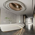 Modern Luxury Curved White Reception Desk With Marble Wall And Green Plant