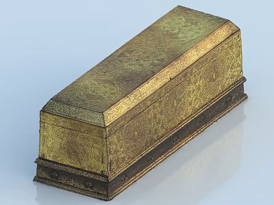 Decorative Golden Antique Box With Intricate Carved Patterns And Ornate Design 3d model