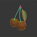 Fresh Red Cherries With Green Leaf And Stem On Dark Background