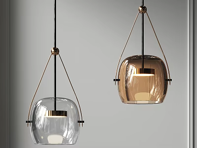 Stylish Modern Pendant Lights With Transparent And Amber Glass Shades And Metal Frames 3d model