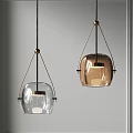 Stylish Modern Pendant Lights With Transparent And Amber Glass Shades And Metal Frames