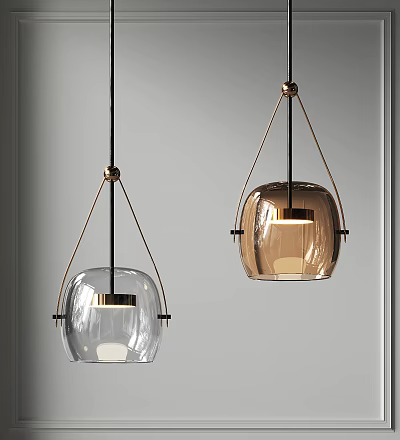 Stylish Modern Pendant Lights With Transparent And Amber Glass Shades And Metal Frames 3d model