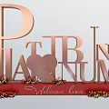 Rose Gold 3D Letters Design With Platinum Bond Text Heart Shape And Red Floral Garland