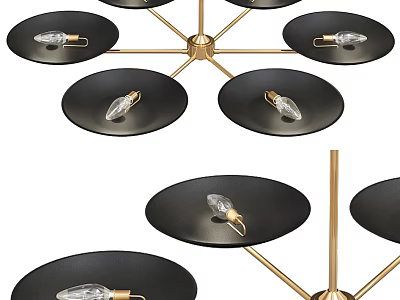 Modern Multi Arm Black Chandelier with Golden Frame and Transparent Bulbs 3d model