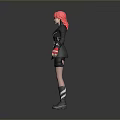 3D Anime Character With Pink Hair Gray Outfit Black Boots Standing Posture