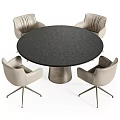 Light Colored Leisure Chairs With Metal Legs Around Modern Black Dining Table