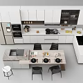 Modern Kitchen With White Cabinets Island Countertop Dining Table And Appliances