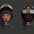 Futuristic SciFi Tactical Helmets 3D Model With Metallic Visor And Neck Support