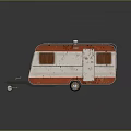 Red And Silver Vintage Caravan Car With Weathered Body Windows And Tow Hitch