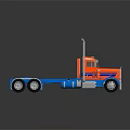 Orange and Blue Semi Truck 3D Model with Shiny Exterior and Cab Design