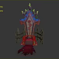 Dark Fantasy Throne With Red Rose Carving Green Glowing Spikes And Red Carpet