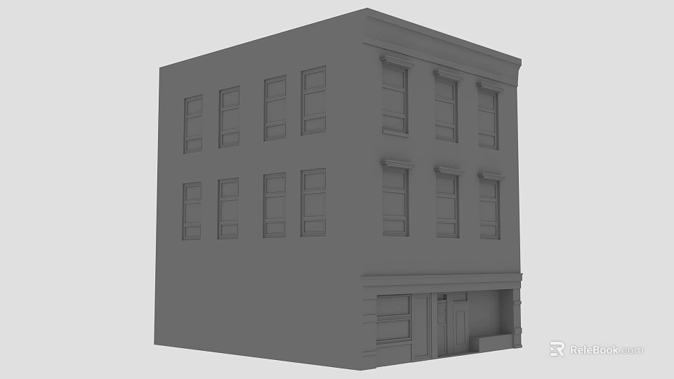 Cartoon Style Multi Story Building With Windows Front Door And Steps 3d model 