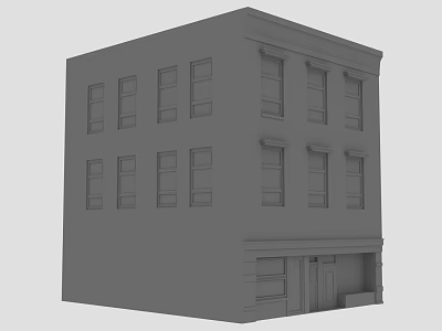 Cartoon Style Multi Story Building With Windows Front Door And Steps 3d model