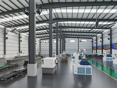 Industrial Factory Spacious Interior With Steel Structure Roof Machinery Equipment And Production Lines 3d model