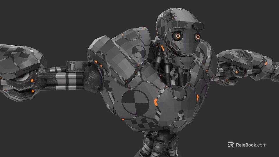 Game Movie Character Mechanical Robot With Gray Armor And Orange Glowing Details 3d model 