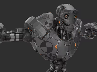 Game Movie Character Mechanical Robot With Gray Armor And Orange Glowing Details 3d model