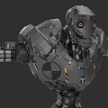 Game Movie Character Mechanical Robot With Gray Armor And Orange Glowing Details