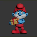 Smurf Game Movie Character With Blue Body Red Hat Holding Gift Box Smiling