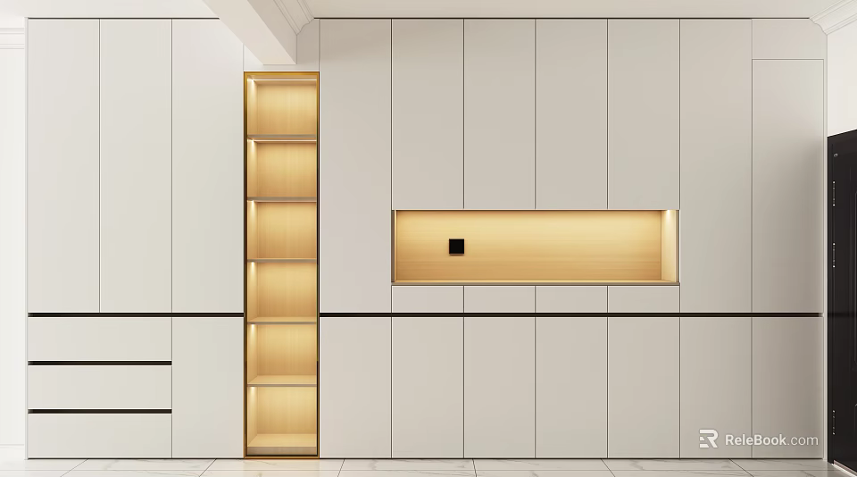 Modern White Entryway Console Cabinet With Wooden Side Storage Shelves 3d model 