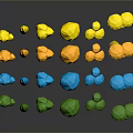 Colorful Low Poly Trees With Brown Trunks And Yellow Blue Green Orange Hues