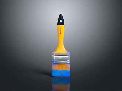 Colorful Household Paintbrush With Yellow Handle Blue Yellow Bristles Black Tip And Silver Metal Part 3d model