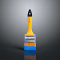 Colorful Household Paintbrush With Yellow Handle Blue Yellow Bristles Black Tip And Silver Metal Part