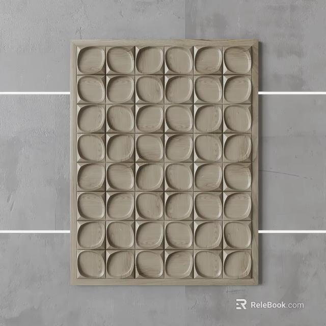 Wooden Wall Decor With Circular Patterns In Grid Design On Gray Background 3d model