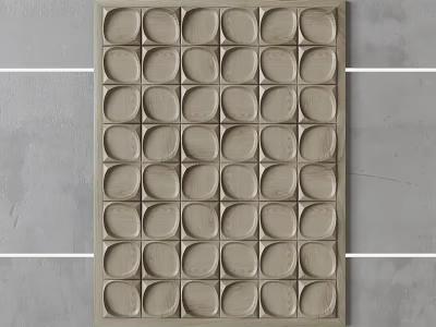 Wooden Wall Decor With Circular Patterns In Grid Design On Gray Background 3d model