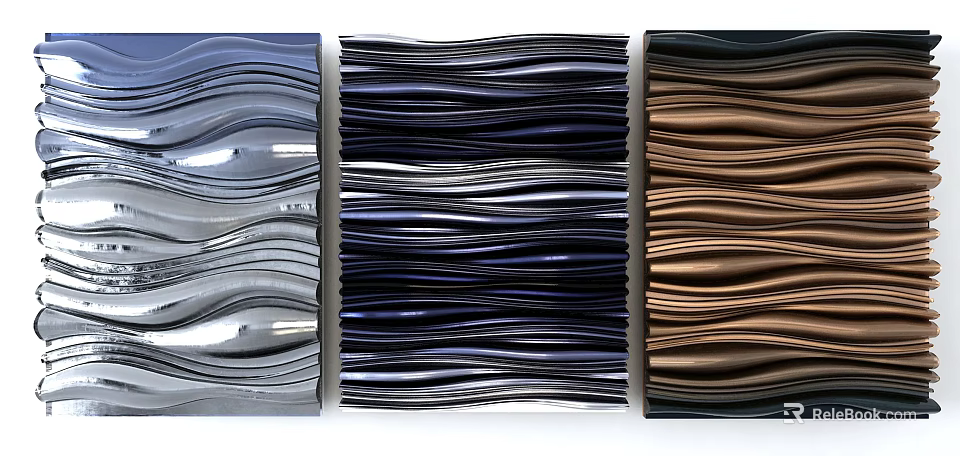 Wavy Shiny Wall Decor in Silver Navy Blue and Brown with Textured Design 3d model 