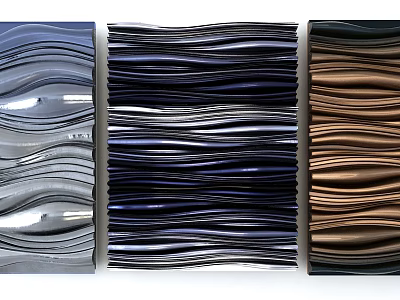 Wavy Shiny Wall Decor in Silver Navy Blue and Brown with Textured Design 3d model