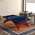 Sturdy Sports Equipment Table Tennis Table With Blue Top Red Frame On Orange Gray Floor