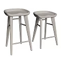 Two Brown Wooden Stools With Modern Design And Natural Wood Finish