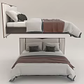 Double Bed Interior With Modern Headboard White Bedding Brown Blanket And Pillows 3d model