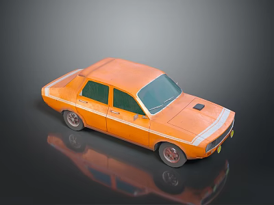 Vintage Orange Classic Car With White Stripes And Retro Exterior Design 3d model