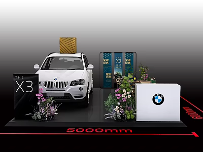 BMW X3 Car Exhibition Display With 5000mm Length Floral Decorations And Logo 3d model